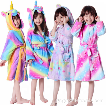 Παιδικά γελοιογραφία Unicorn Flannel Fleece Girls Bathrobes